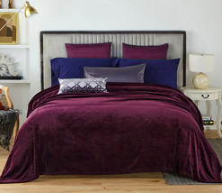 Solid Purple - Queen 90&quot;x90&quot; - Fleece Fuzzy Soft Plush Couch Bed Sofa Bl... - £47.18 GBP