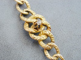 Victorian 10k Graduated Repousse Curb Link Diamond Bracelet 7 1/8 Old Cut - $675.00