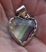 Rainbow Fluorite Heart Pendant Handmade Set In Sterling Silver..Multicolored - £95.90 GBP