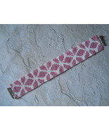 BRACELET: Pink &amp; White Flower Motif, Peyote Stitch, Tube Clasp - $39.00