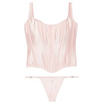 Victoria&#39;s Secret Very Sexy Classic Silk Corset Set Purest Pink Large NEW - $1,427.73 MXN