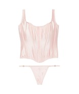 Victoria&#39;s Secret Very Sexy Classic Silk Corset Set Purest Pink Large NEW - $1,425.56 MXN