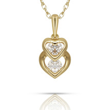 0.22ct Brilliant Round Simulated Diamond Double Heart Pendant 14k Y Gold Charm  - $64.84