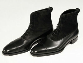 New Handmade Men Oxford Dress Boot, Men Black Suede and Leather Ankle High Boots - £108.66 GBP