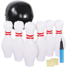 Giant Inflatable Bowling Set 6 Huge Pins 1 large Bowling Ball With Pump - £31.81 GBP