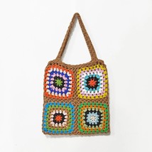  square small tote bag crochet women handbags bohemian shoulder bags woven summer beach thumb200