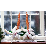 2 Spiral Taper Candles Orange / Gold Guild House &amp; Handmade Flower Base ... - $9.87 CAD
