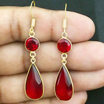 Handmade Silver/Gold/Rose Gold Plated Natural Ruby Pear Shape Earring Party Wear - £26.68 GBP+