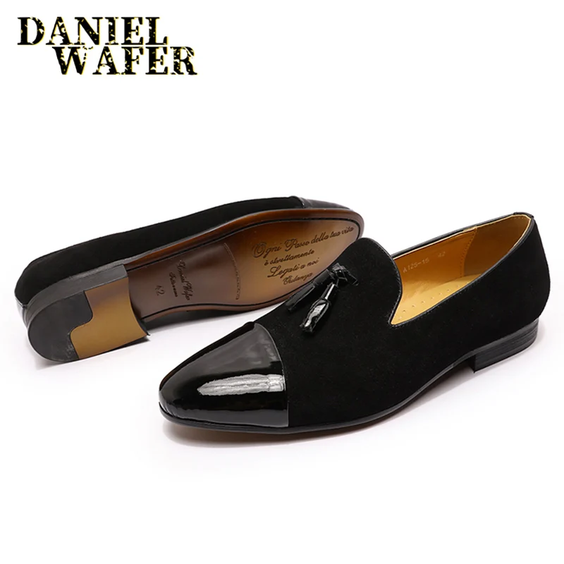 Luxury Loafers Elegant Mens Dress Wedding Office Shoes Suede Patchwork P... - £109.70 GBP