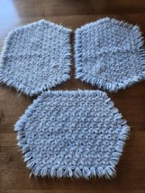 3 - Vintage Crochet Blue Doilies Or Hot Dish Holders Thick Clean Very Pretty! - £8.97 GBP