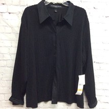 Josephine Chaus Womens Button Front Shirt Black Long Sleeve Stretch Plus 24 New - £11.00 GBP