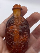 Vintage Dragon Parfum Snuff Bouteille Marron Ambre Sculpté en Résine - $63.99