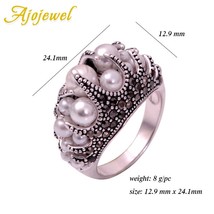 Women&#39;s Vintage Simulated-Pearl Ring Brand Size 7-9 New Elegant Black RhineStone - £8.07 GBP