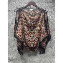 Max Studio Top Small Floral Brown &amp; Black thread Lined Flutter Sexy Blouse - £20.54 GBP