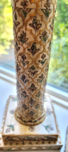 2 VTG Mughal Tessellated Bone Candlestick Candle Holders Hand Painted Floral - £140.99 GBP