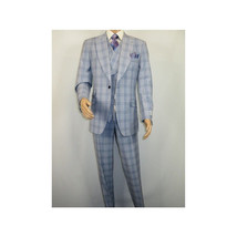 Men Apollo King 3pc Suit Window Pane Plaid 100% Soft Wool Super 150 #985-12 Blue image 2