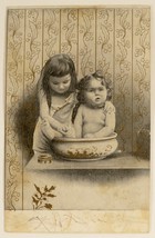 Antique 1900&#39;s Postcard Gold Trim Baby Bathtime  - $5.45