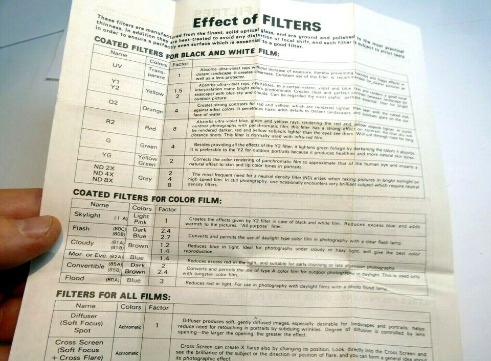 Hoya  Lens Filter Guide brochure  vintage 1970-80&#39;s sales list table - $8.43