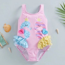 NEW Girls Seahorse Pink Ruffle Swimsuit Bathing Suit 2T 3T 4T 5T 6 - $10.99