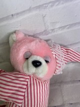 Nanco Vintage 1990 Pajama Bear Pink Red White Striped Teddy Plush Sleep Cap - £19.39 GBP