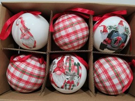 Christmas Gnome Red Greed Plaid Check Ball Plastic Tree Ornaments Decor - £17.40 GBP