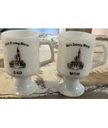Vintage Walt Disney World Mom &amp; Dad Souvenir Glasses - White Milk Glass ... - $18.50