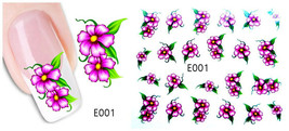 Nail art 3D stickers decal Pretty Flowers Pink Green E001 - £2.52 GBP