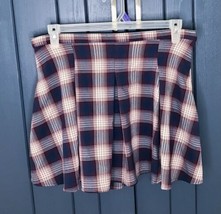 Dark Academia Blue Red White Plaid Pleated Mini Skirt Juniors Size 17 Sc... - £9.47 GBP