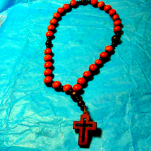 Hand Rosary Wooden Cross hand necklace - $20.79