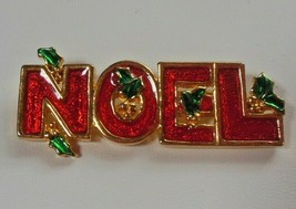 Vintage Signed AAi Christmas Brooch NOEL Gold-tone Enamel - £12.45 GBP