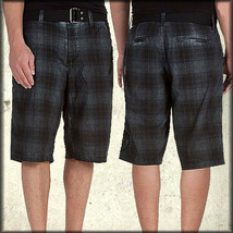 Affliction Coachman Plaid Mens Belted Shorts Charcoal Grey Black SZ 30 31 NEW - £47.62 GBP