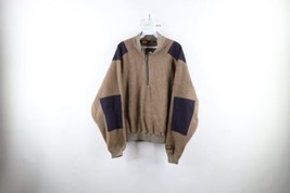 Vtg 90s Woolrich Mens L Elbow Patch Fleece Half Zip Pullover Sweater Taupe USA - £47.43 GBP