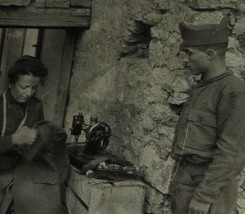 Woman Mending Soldier&#39;s Clothes, Frontline, Pershing&#39;s Troops Antique Postcard - $10.00