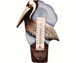 Brown Pelican Ocean Sea Bird Window Thermometer Wooden Indonesia - £15.46 GBP