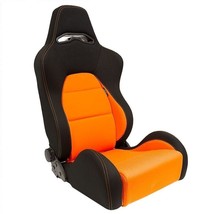 x2 Autostyle Black &amp; ORANGE Sports Car Bucket Seats TEXTILE +slides - £430.57 GBP