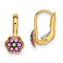 14K Children&#39;s Enamel Flower Leverback Earrings C4787 - $3,445.39 MXN