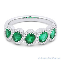 1.26 ct Oval Cut Emerald &amp; Diamond 14k White Gold Anniversary Ring Wedding Band - £3,090.12 GBP