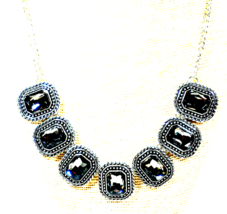 Vintage Silver Color with Grey Faceted Crystal Squares 18&quot;Necklace - $17.99