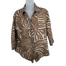 EAST 5Th Womens Size L 3/4 Sleeve Shirt Linen Rayon Brown Safari Animal Print - £7.41 GBP