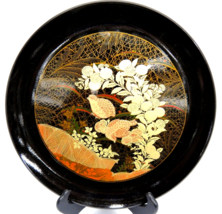 Otagiri Black Lacquerware Decorative Plate Tray 12&quot; Gold &amp; Red Quail Bir... - £15.81 GBP