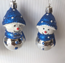 Kaemingk Snowman Ornaments Christmas Tree Decoration 4Pc 3&quot; Unbreakable VTG Blue - £15.55 GBP
