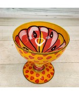 Hand Painted Grapefruit Pedestal Dish Bowl 4.5&quot; Orange Red Spots Revers ... - $19.39