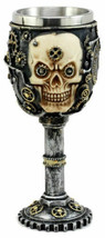Silver Steampunk Mechanical Gearwork Skull Face Wine Goblet Drink Chalice Cup - £19.29 GBP