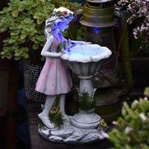 Solar Fairy Garden Ornament LED Light Up Outdoor Decor Wishing Well Ange... - $37.99