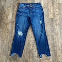 Judy Blue SLIM FIT Womens Size 11/30 Blue Crop Raw Edge Jeans Denim Pants 30x27 - £29.87 GBP