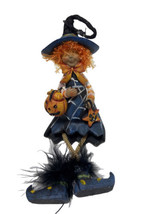 Halloween Witch Shelf Sitter Pumpkin Spider Web 5 inch - £10.82 GBP