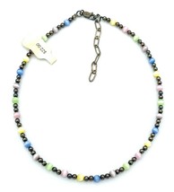 Vtg 80&#39;s Child&#39;s Sterling Silver Pastel Cat&#39;s Eye Glass Bead Necklace 14&quot; NOS - £21.90 GBP