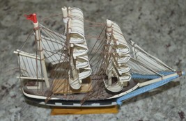 Lovely Small Sailing Ship, Wood &amp; Canvas, trimast, 12-1/2” Tall - £15.72 GBP