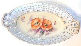 Occupied Japan Porcelain Hand Painted Oval Dish Poppy Pattern Pierced Rim - £15.46 GBP