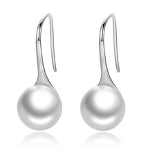 925 Sterling Silver Elegant Round Pure Love Pearl Drop Earrings for Women Jewelr - £15.89 GBP